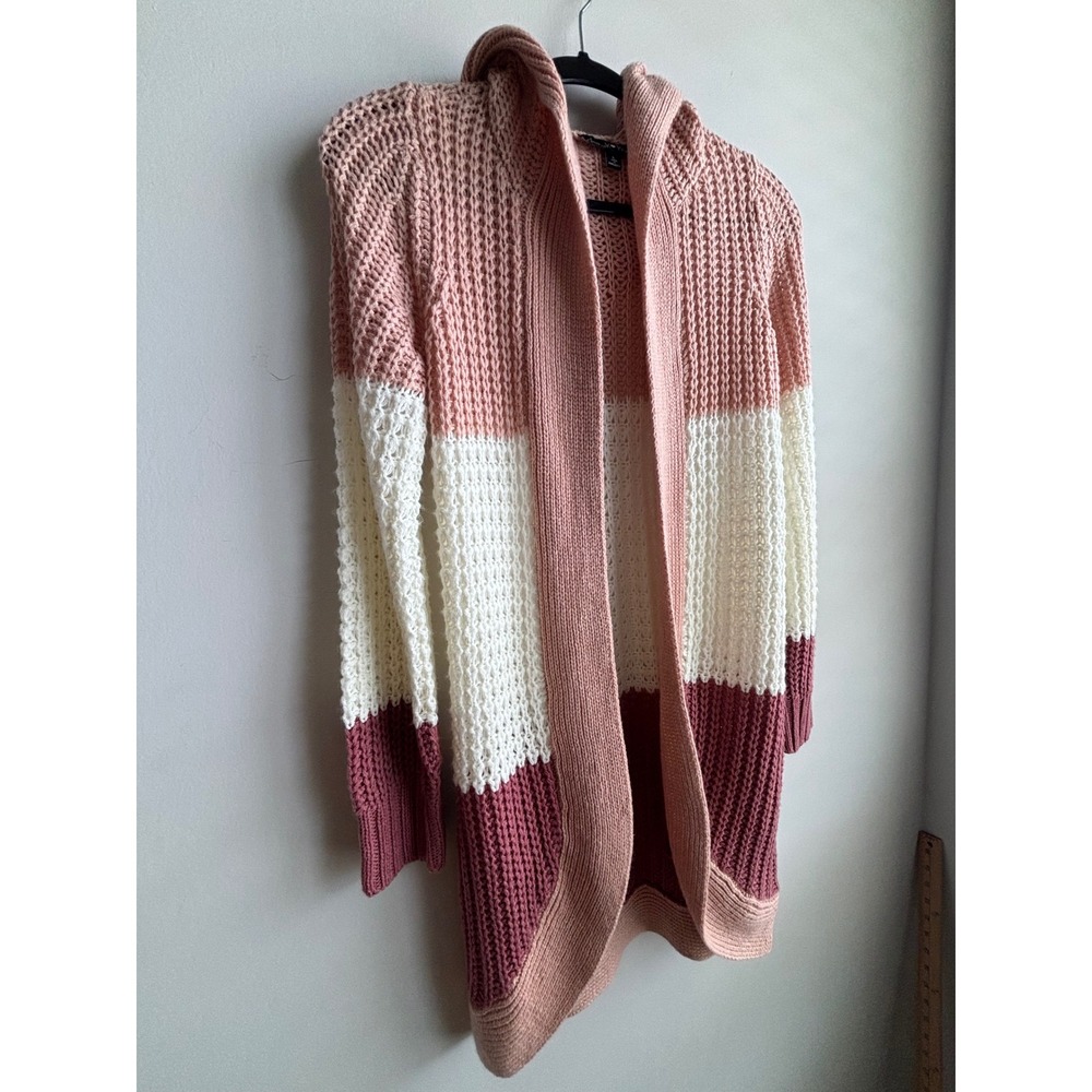 Derek Heart Pink Colorblock Hooded Cardigan Womens Large - Picture 6 of 8